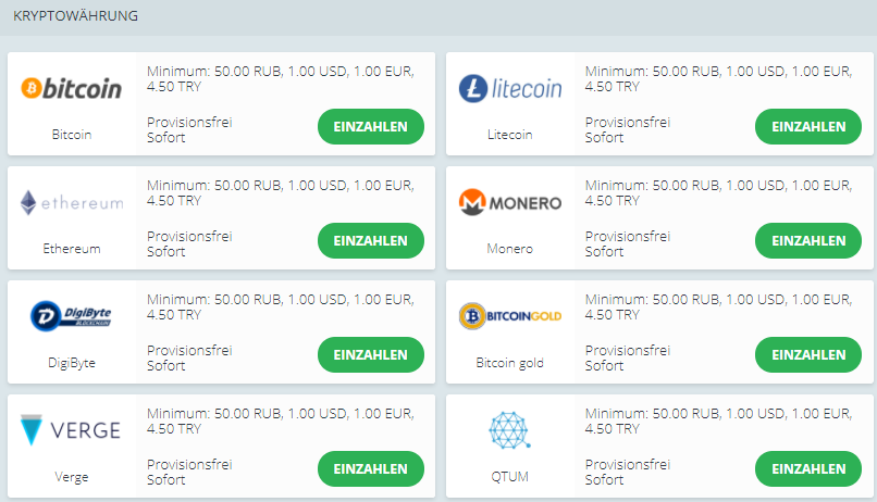 Kryptowährungen bei 22bet