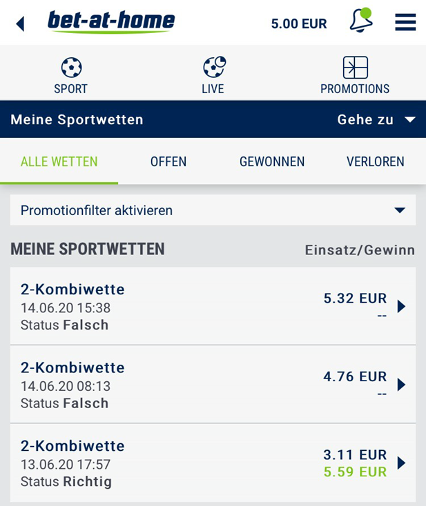 Wettverlauf bei bet-at-home