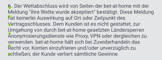 Die AGB von bet-at-home verbieten VPN.