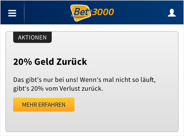 Cashback Bonus von Bet3000