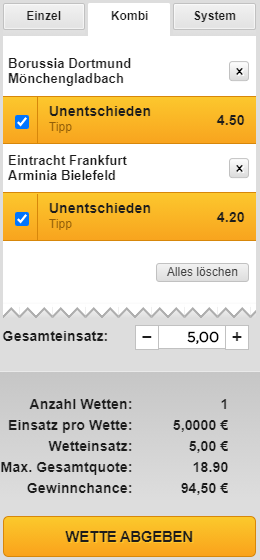 Kombiwetten bei Bet3000