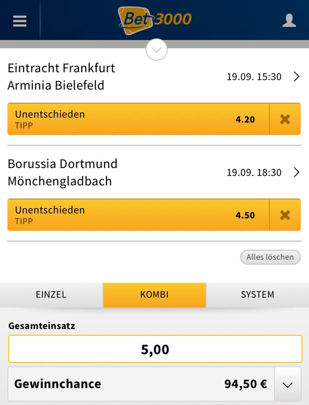 Kombiwetten bei Bet3000