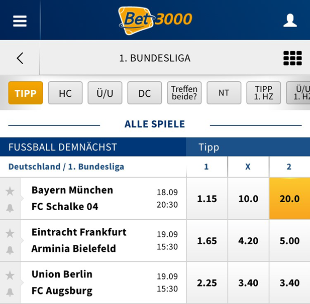 Bundesliga-Wette bei Bet3000