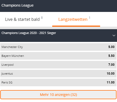 Champions League Sieger Wetten bei betsson