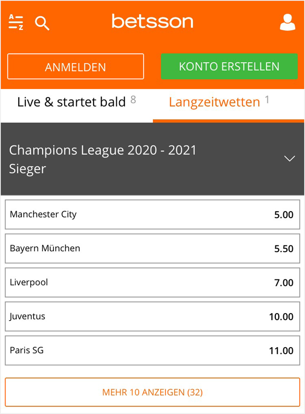 Champions League Sieger Wetten bei betsson