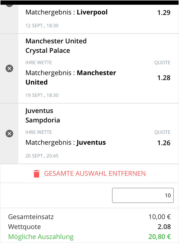 Kombiwettschein bei betsson