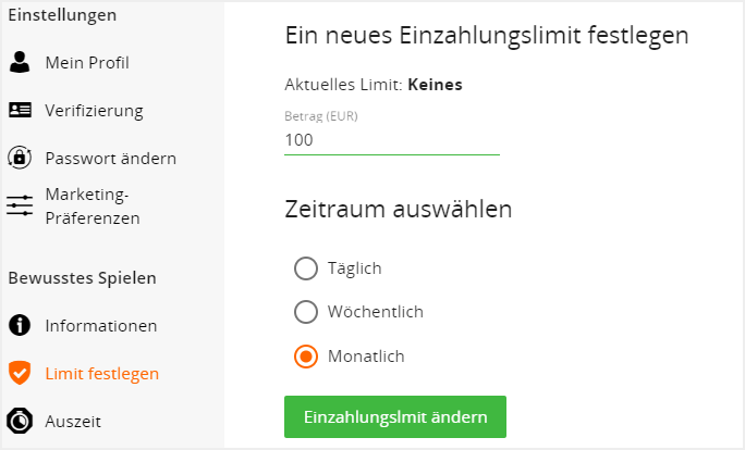 Einzahlungslimits bei betsson festlegen