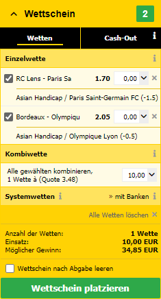 Asian handicap bei Interwetten