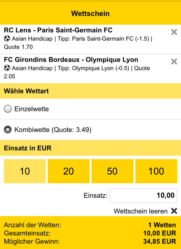 Asian handicap bei Interwetten