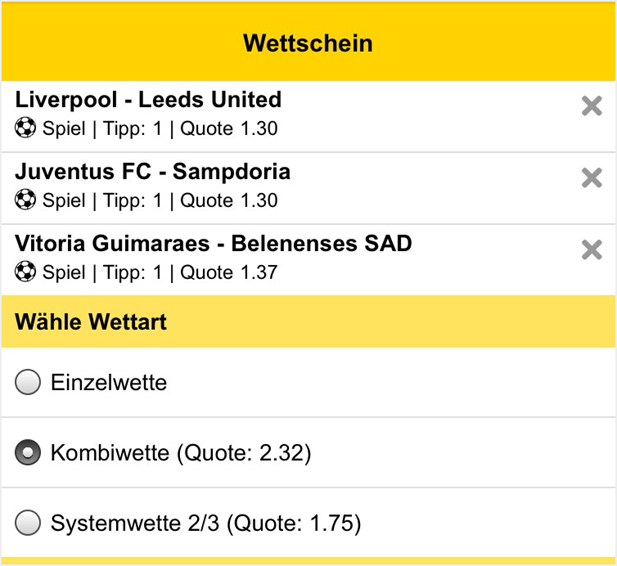 Favoritenkombi bei Interwetten