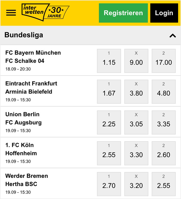 Bundesliga Wetten bei Interwetten