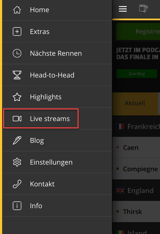 Racebets bietet auch Livestreams an.