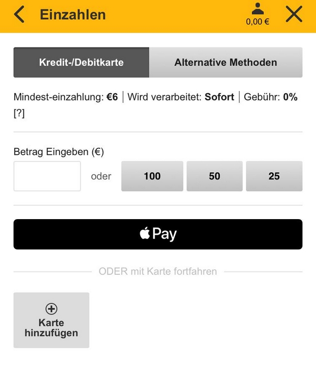 Apple Pay bei betfair