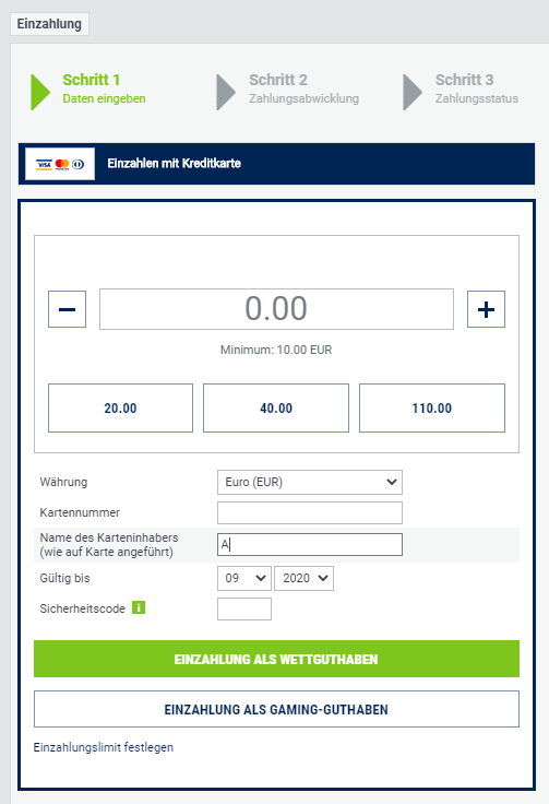 Kreditkarten-Einzahlung bei bet-at-home