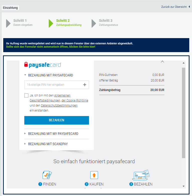 Einzahlung mit paysafecard bei bet-at-home