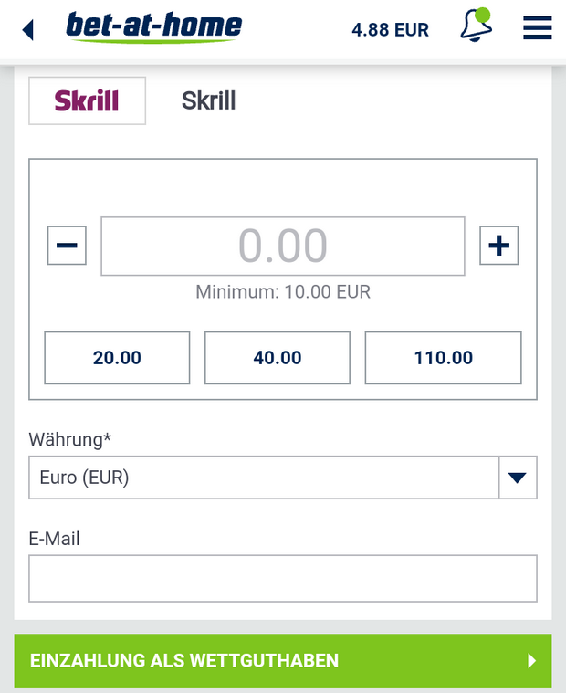 Einzahlung mit Skrill bei Interwetten