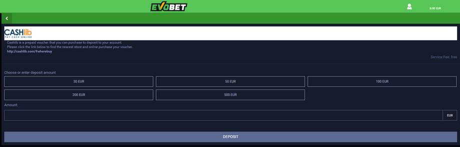 CashLib Einzahlung bei evobet