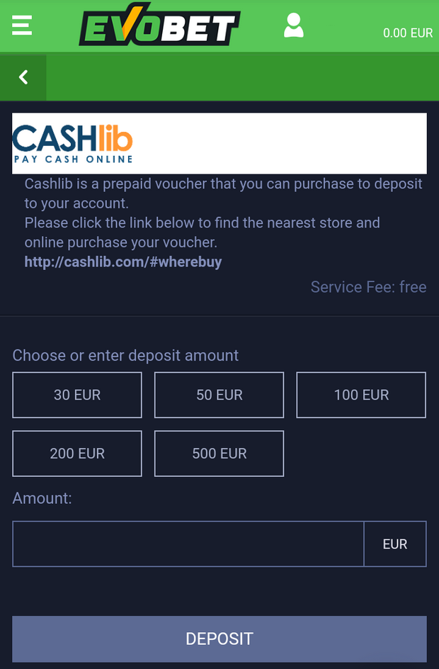 CashLib Einzahlung bei evobet