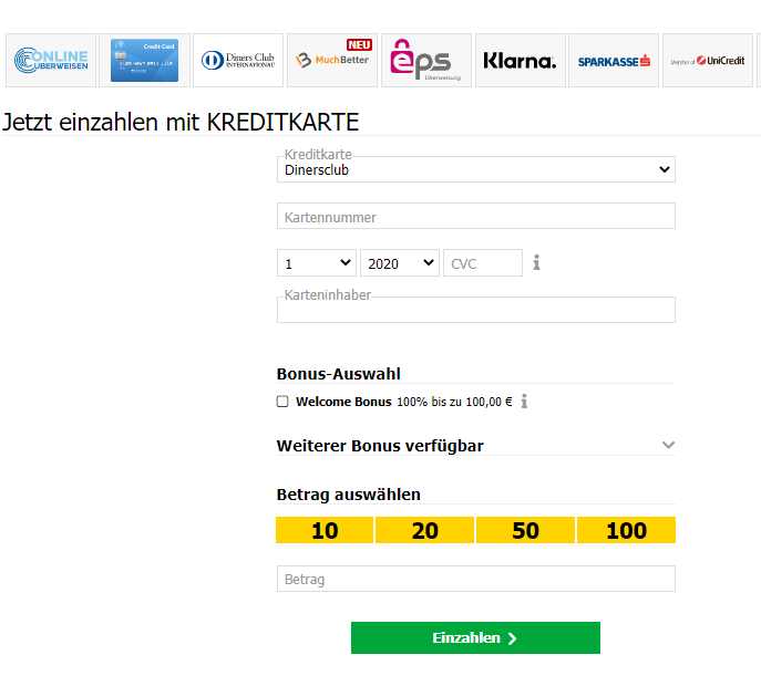 Interwetten Einzahlung mit Diners Club
