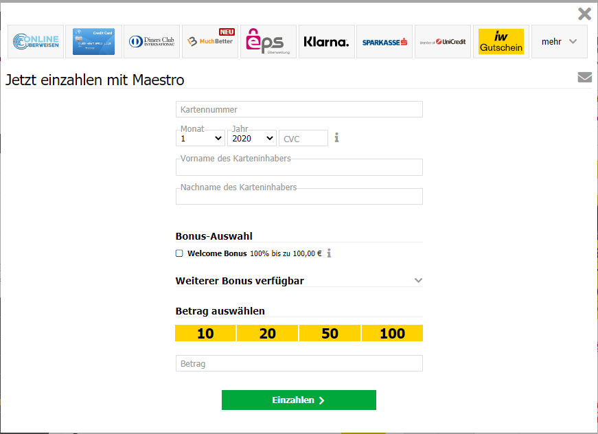 Maestro Einzahlung bei Interwetten