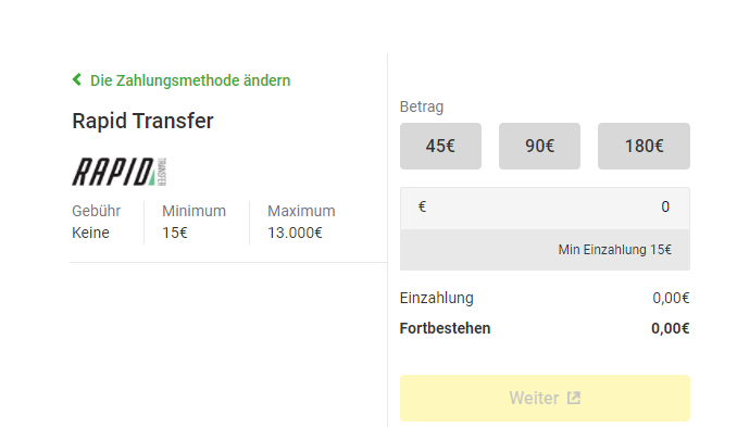 Rapid Transfer Einzahlung bei Sportwetten