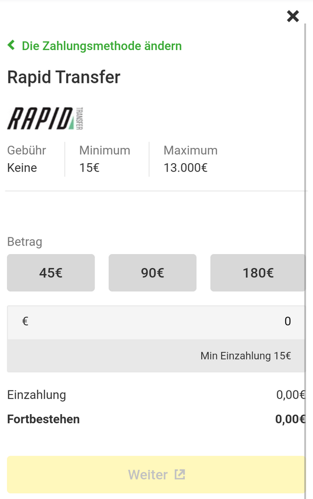 Rapid Transfer Einzahlung bei Sportwetten