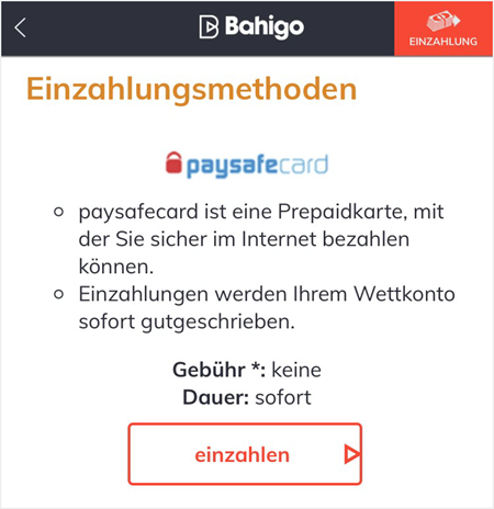 paysafecard kann auch bei Bahigo genutzt werden.