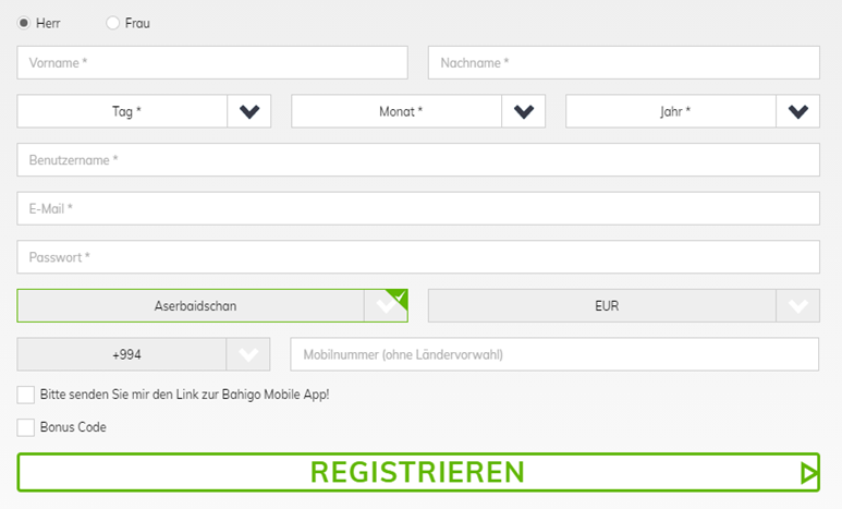 Registrierung bei Bahigo