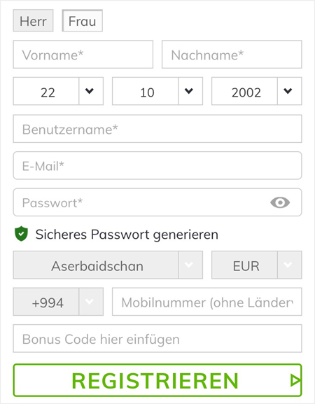 Registrierung bei Bahigo