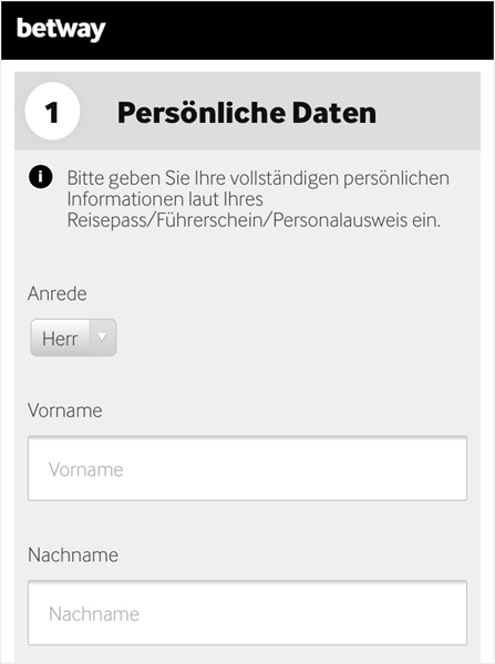 mobile Anmeldung bei betway
