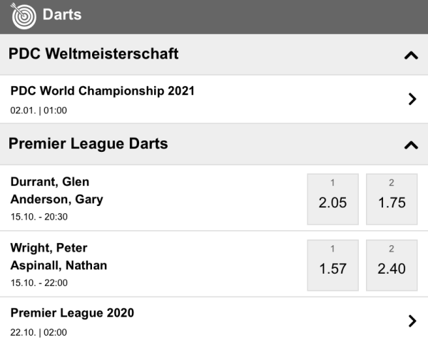 Darts Wetten bei Interwetten