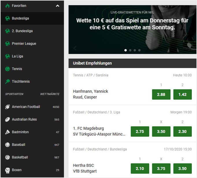 Unibet Startseite