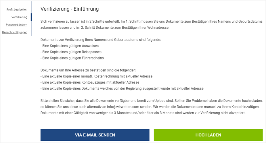 Verifizierung bei Wirwetten