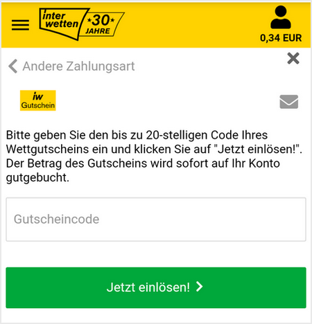 Gutscheincode bei Interwetten eingeben