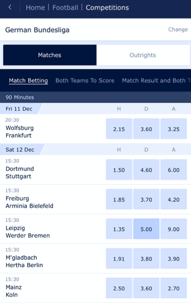 Bundesliga Wetten bei William Hill