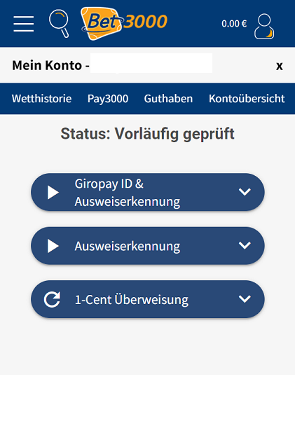 Bet3000 - verfügbare Methoden der Verifizierung 